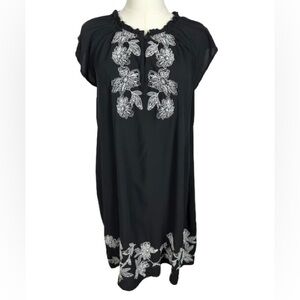 LOFT Black Mini Dress with White Floral Embroidery Size S